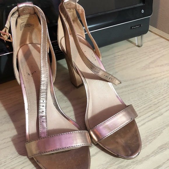 Rose Gold Strappy Sandal Heels - Picture 1 of 7